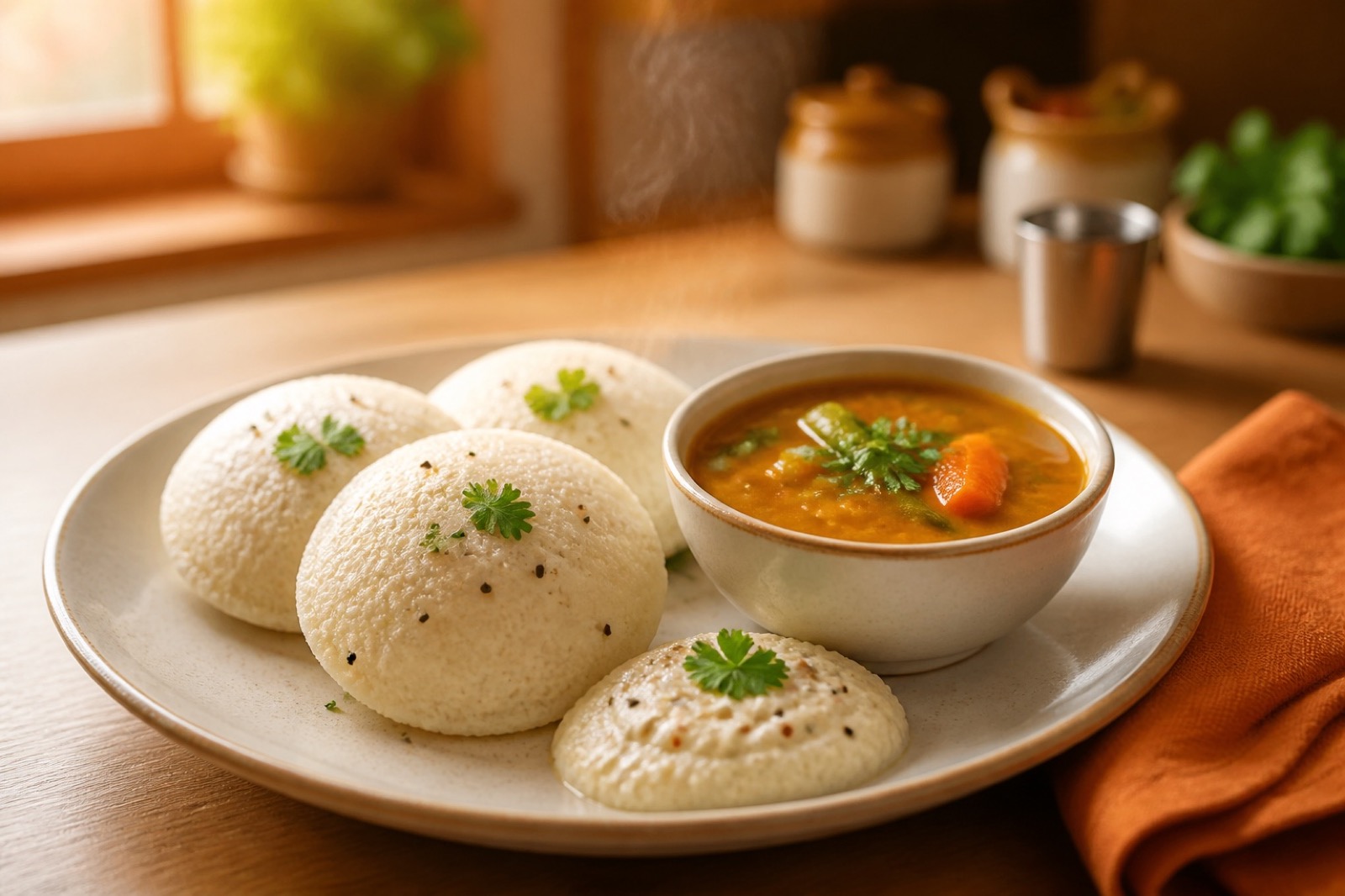 Homemade South Indian meal plated at home